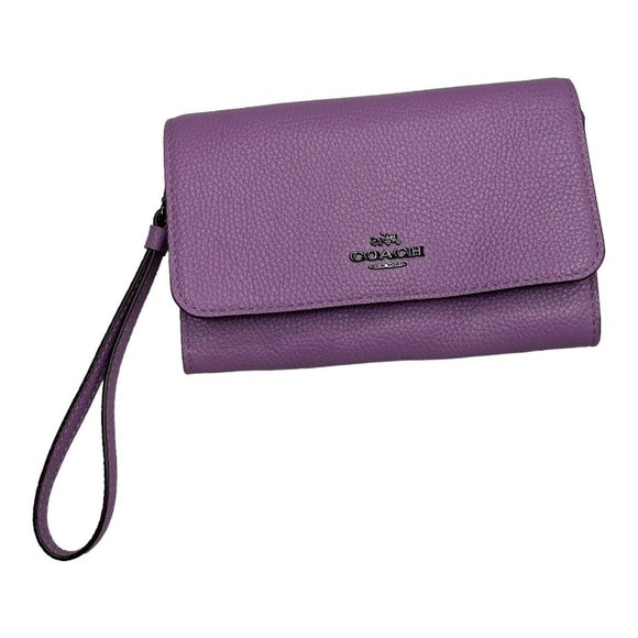 Coach Handbags - Coach Clutch Phone Wristlet Leather Purple Lilac Wallet